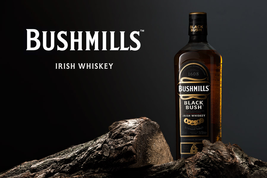 Bushmills whiskey bottle product photography