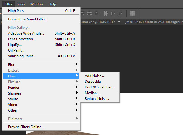 Noise filters in Photoshop